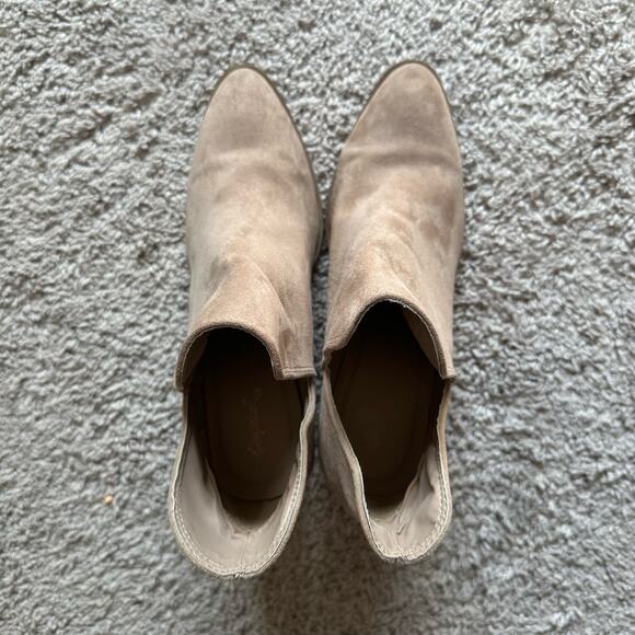 💥QUPID Tan Suede Ankle Booties Women’s size 9 Boots comfy block heel EUC - Picture 6 of 13